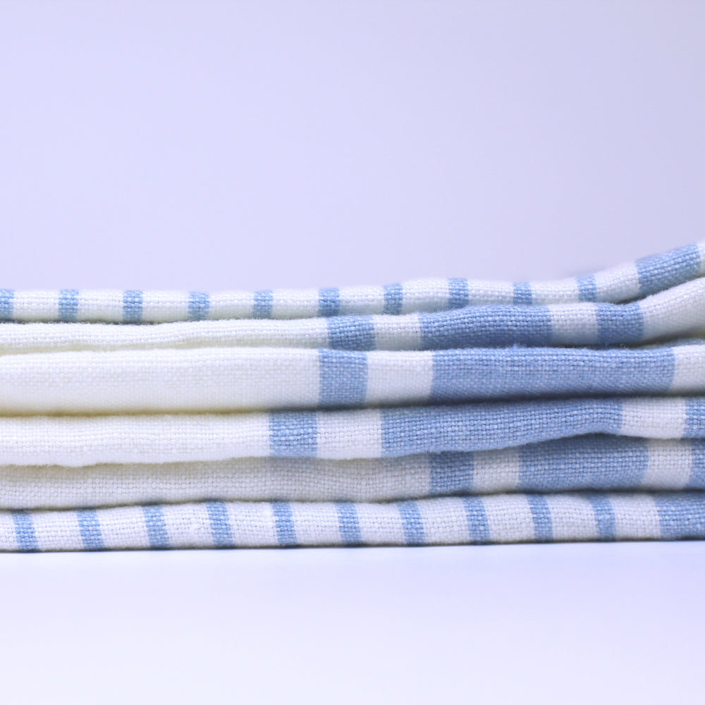 Linen Bath Towel - Stonewashed - White with Light Blue Stripes - Luxury Thick Linen