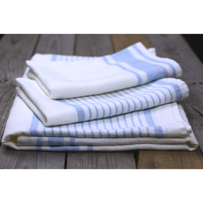 Linen Hand Towel - Stonewashed - White with Light Blue Stripes - Luxury Thick Linen
