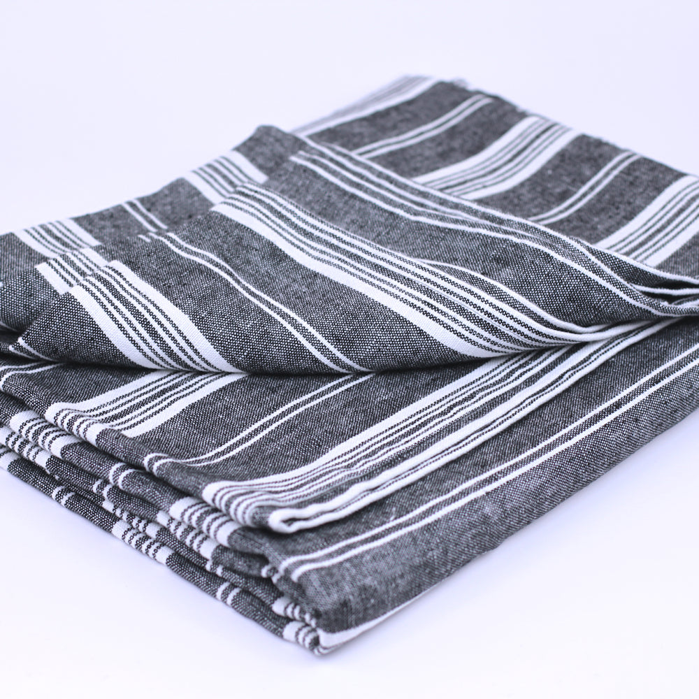 Linen Beach Towel - Stonewashed - Oversized - Black with White Stripes 3 - Luxury Thick Linen - Bath Sheet - Throw - Bath Towel - Deck Towel