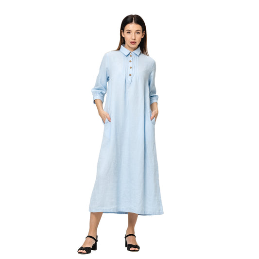 Linen Dress Laura - Light Blue - Stonewashed - Luxury Medium Thick Linen