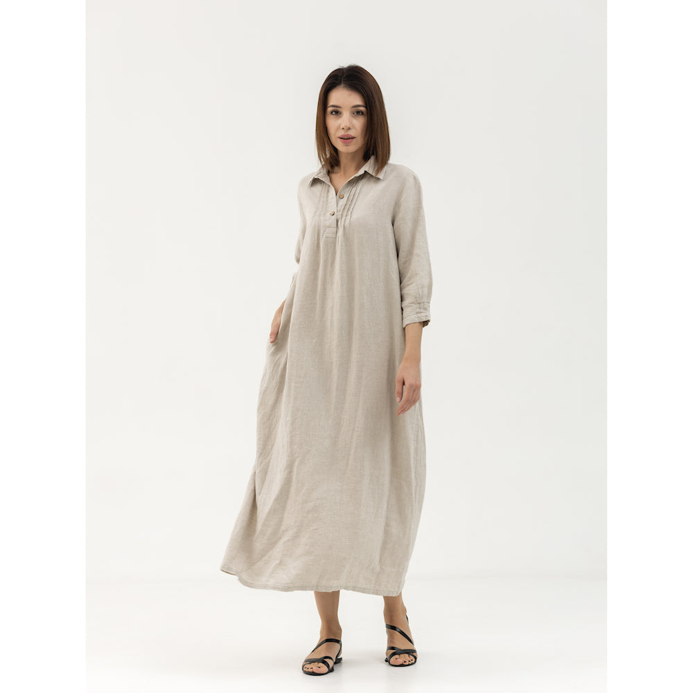 Linen Dress Laura - Light Natural - Stonewashed - Luxury Medium Thick Linen