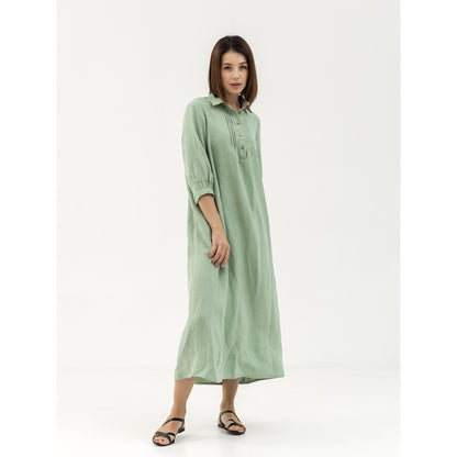 Linen Dress Laura - Sage Green - Stonewashed - Luxury Medium Thick Linen