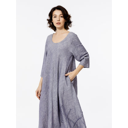 Linen Dress Paola - Heather Blue White - Stonewashed - Luxury Medium Thick Linen