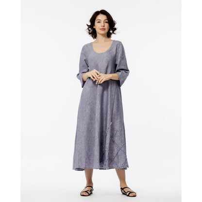 Linen Dress Paola - Heather Blue White - Stonewashed - Luxury Medium Thick Linen