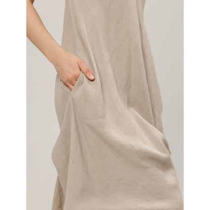 Linen Double Layer Dress - Natural and White - Stonewashed - Luxury Thin Linen