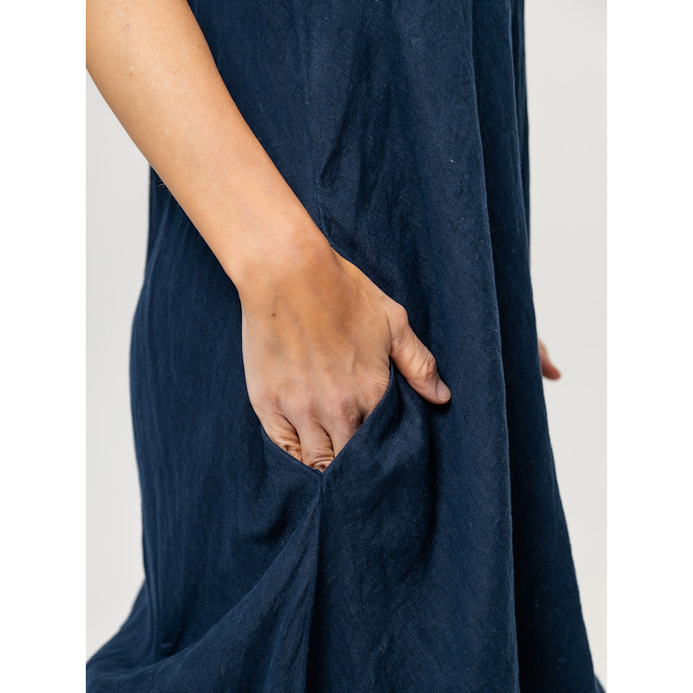 Linen Double Layer Dress - Navy Blue - Stonewashed - Luxury Thin Linen
