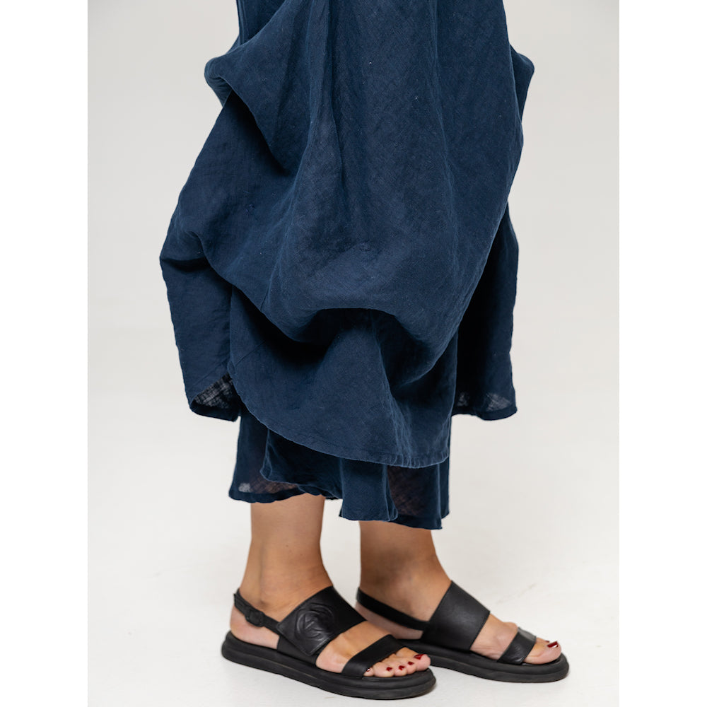 Linen Double Layer Dress - Navy Blue - Stonewashed - Luxury Thin Linen