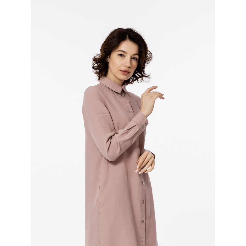 Linen Shirt-Dress - Dusty Rose - Luxury Medium Thick Linen