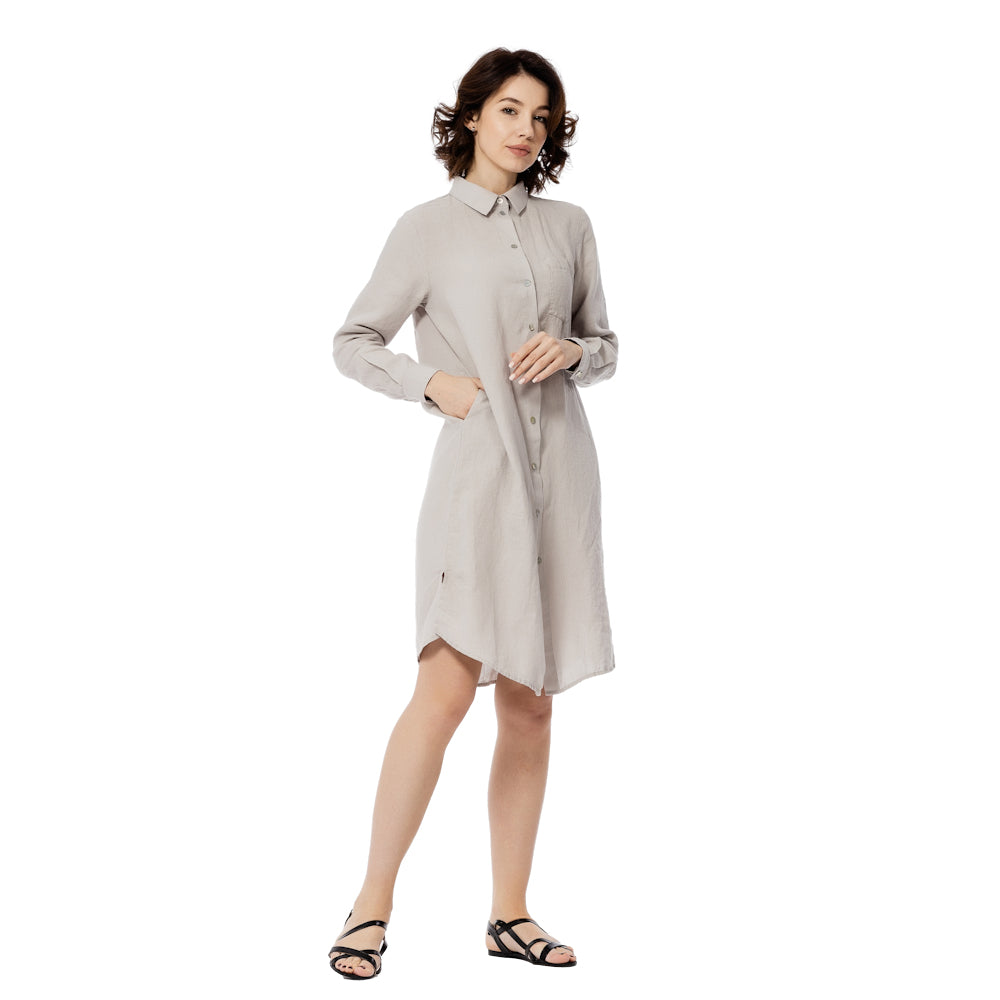 Linen Shirt-Dress - Light Grey - Luxury Medium Thick Linen