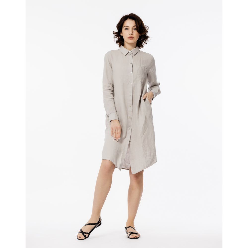 Linen Shirt-Dress - Light Grey - Luxury Medium Thick Linen