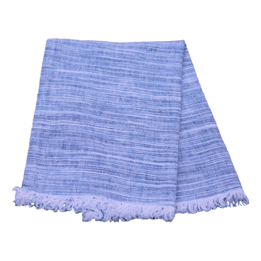 Linen Guest Towel - Stonewashed - Blue White Print Yarn with Frayed Edges - Luxury Thick Linen