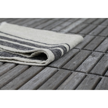 Linen Guest Towel - Stonewashed - Textured - Light Natural with Black Stripes and Frayed Edges - Luxury Thick Linen