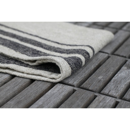 Linen Guest Towel - Stonewashed - Textured - Light Natural with Black Stripes and Frayed Edges - Luxury Thick Linen