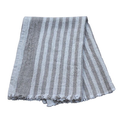 Linen Guest Towel - Stonewashed - Textured - Natural Light Natural Stripes with Frayed Edges - Luxury Thick Linen