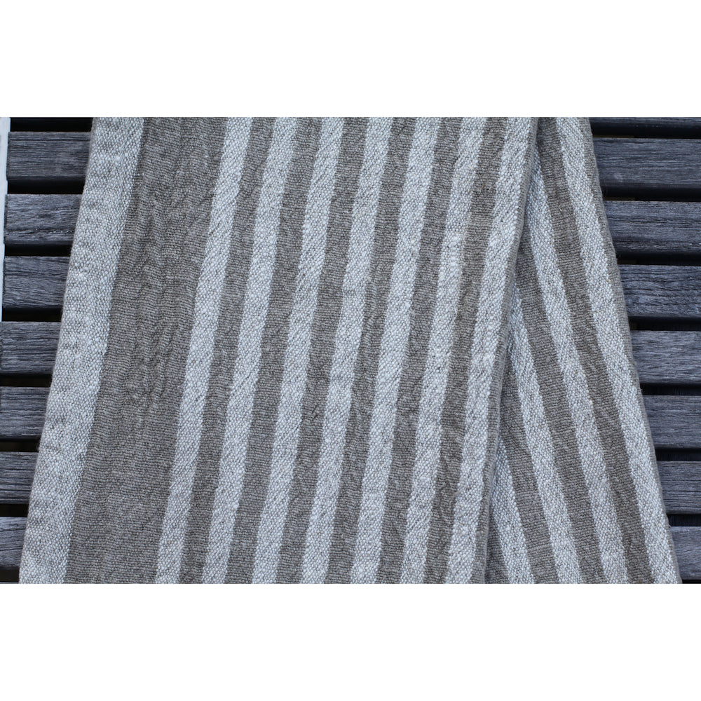 Linen Guest Towel - Stonewashed - Textured - Natural Light Natural Stripes with Frayed Edges - Luxury Thick Linen
