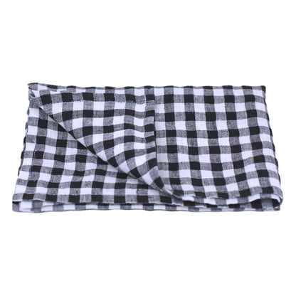 Linen Hand Towel - Stonewashed - Black White Squares - Thin Linen