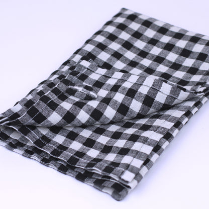 Linen Hand Towel - Stonewashed - Black White Squares - Thin Linen