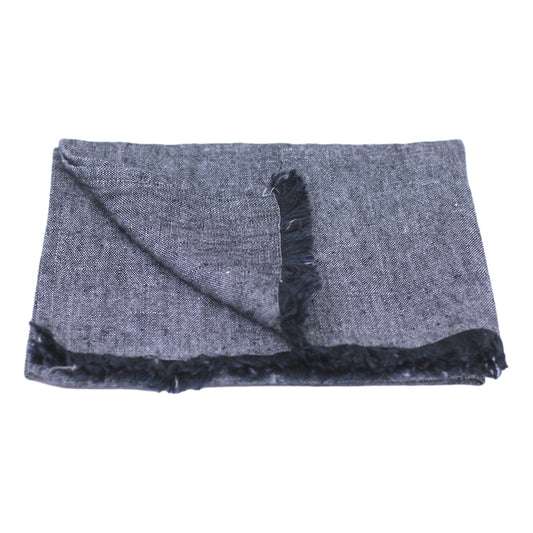 Linen Hand Towel - Stonewashed - Black with Frayed Edges - Luxury Thick Linen