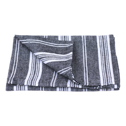 Linen Hand Towel - Stonewashed - Black with White Stripes 3 - Luxury Thick Linen