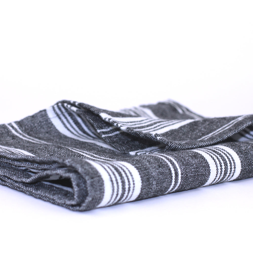 Linen Hand Towel - Stonewashed - Black with White Stripes 3 - Luxury Thick Linen