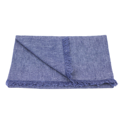Linen Hand Towel - Stonewashed - Blue with Frayed Edges - Luxury Thick Linen