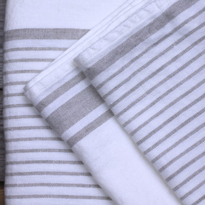 Linen Hand Towel - Stonewashed - White with Light Natural Stripes - Luxury Thick Linen