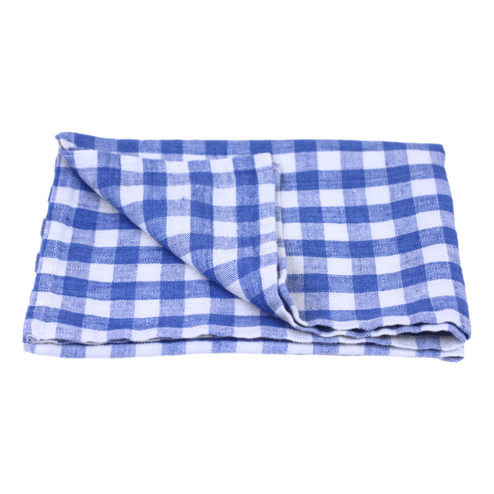 Linen Hand Towel - Stonewashed - Light Blue White Squares - Thin Linen