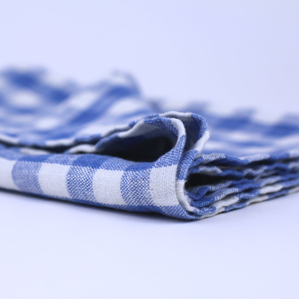 Linen Hand Towel - Stonewashed - Light Blue White Squares - Thin Linen