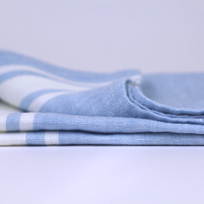 Linen Hand Towel - Stonewashed - Light Blue with White Stripes - Luxury Thick Linen