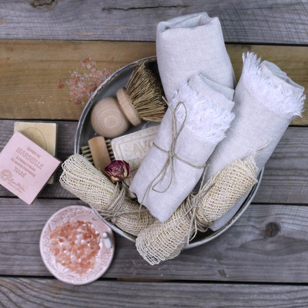 Linen Hand Towel - Stonewashed - Light Natural with Frayed Edges -  Luxury Thick Linen