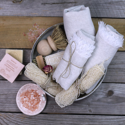 Linen Hand Towel - Stonewashed - Light Natural with Frayed Edges -  Luxury Thick Linen