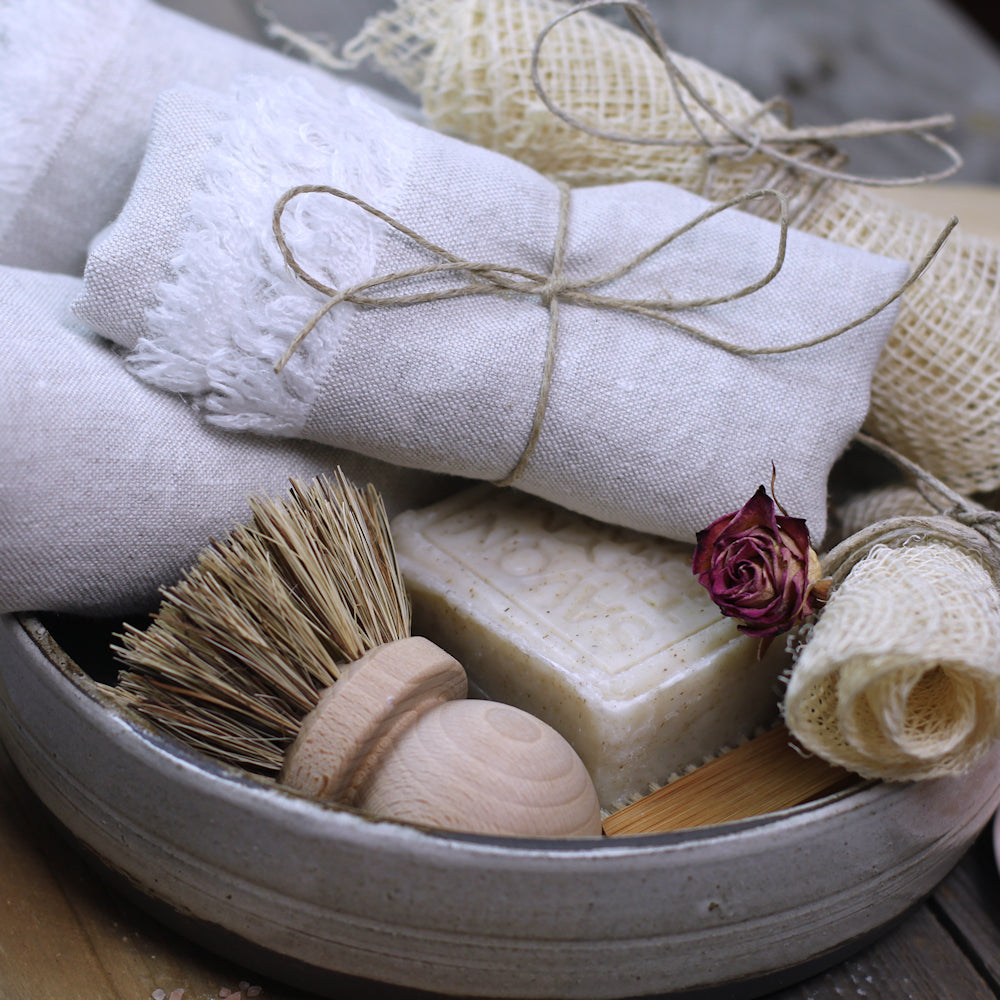 Linen Hand Towel - Stonewashed - Light Natural with Frayed Edges -  Luxury Thick Linen