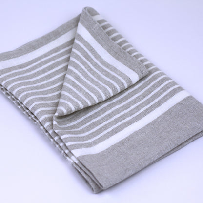 Linen Hand Towel - Stonewashed - Light Natural with White Stripes 2 - Luxury Thick Linen