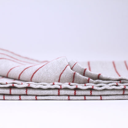 Linen Hand Towel - Stonewashed - Light Natural with Red Pinstripes - Luxury Thick Linen