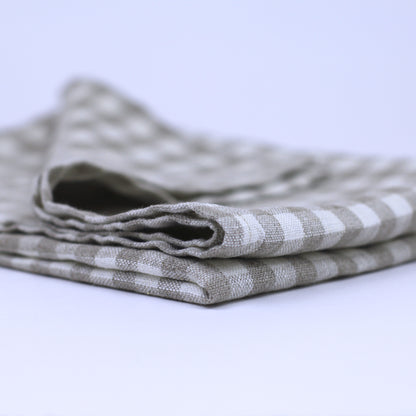 Linen Hand Towel - Stonewashed - Natural White Small Squares - Thin Linen