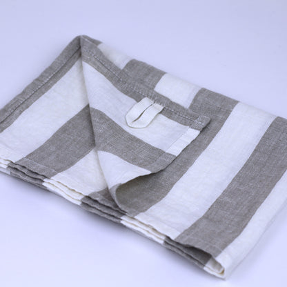 Linen Hand Towel - Stonewashed - Natural White Wide Stripes - Thin Linen
