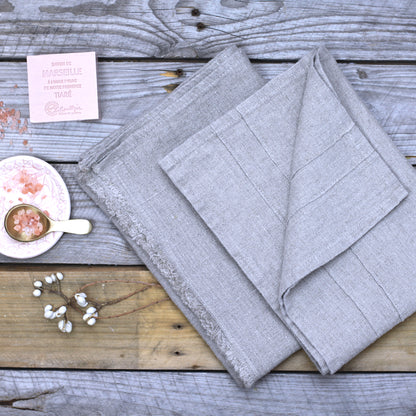 Linen Hand Towel - Stonewashed - Natural with Tucks - Luxury Thick Linen