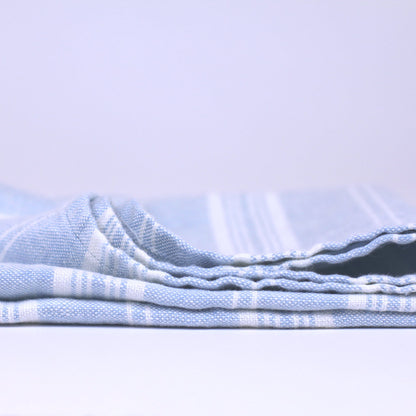 Linen Hand Towel - Stonewashed - Sky Blue with White Stripes 3 - Luxury Thick Linen