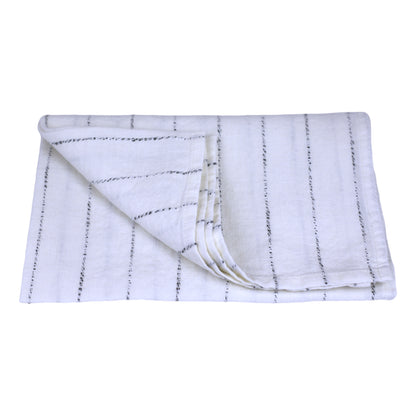 Linen Hand Towel - Stonewashed - Off White with Twisted Black Yarn Stripes  - Medium Thick Linen