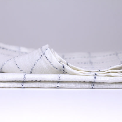 Linen Hand Towel - Stonewashed - White with Twisted Blue Yarn Squares  - Medium Thick Linen