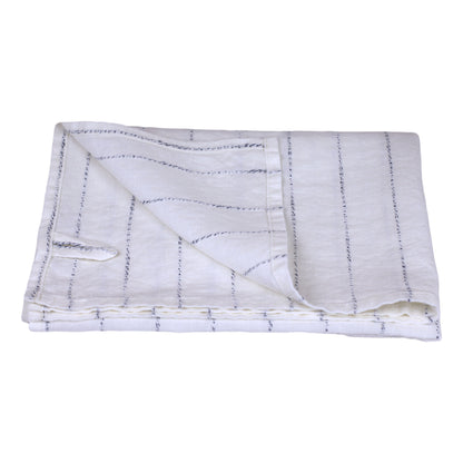 Linen Hand Towel - Stonewashed - White with Twisted Blue Yarn Stripes  - Medium Thick Linen