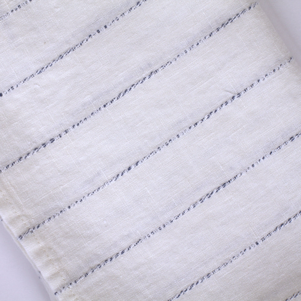 Linen Hand Towel - Stonewashed - White with Twisted Blue Yarn Stripes  - Medium Thick Linen