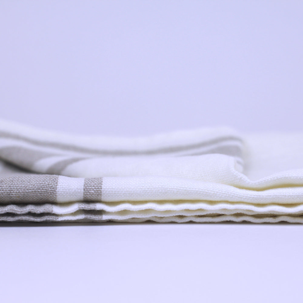 Linen Hand Towel - Stonewashed - White with Light Natural Stripes - Luxury Thick Linen