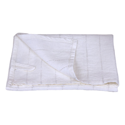 Linen Hand Towel - Stonewashed - White with Twisted Natural Yarn Stripes  - Medium Thick Linen