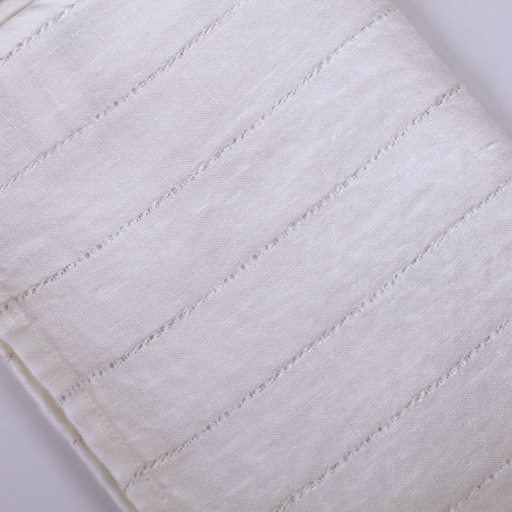 Linen Hand Towel - Stonewashed - White with Twisted Natural Yarn Stripes  - Medium Thick Linen