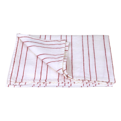 Linen Hand Towel - Stonewashed - White with Red Pinstripes - Luxury Thick Linen