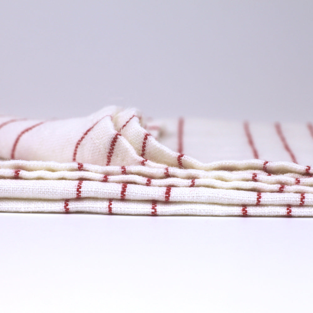 Linen Hand Towel - Stonewashed - White with Red Pinstripes - Luxury Thick Linen