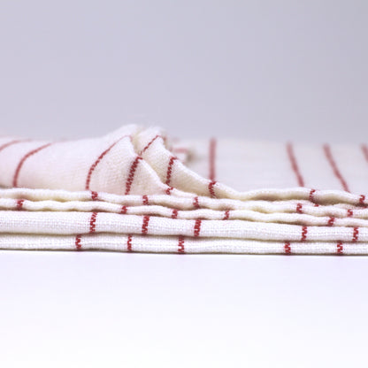 Linen Hand Towel - Stonewashed - White with Red Pinstripes - Luxury Thick Linen