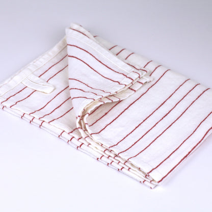 Linen Hand Towel - Stonewashed - White with Red Pinstripes - Luxury Thick Linen
