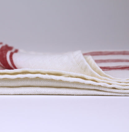Linen Hand Towel - Stonewashed - White with Red Stripes 2 - Luxury Thick Linen